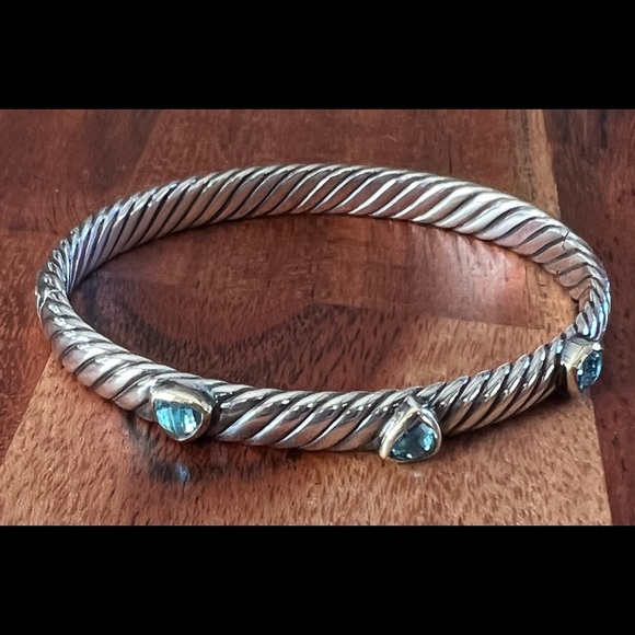 Gorgeous David Yurman Sterling Silver & 18k Gold Blue Topaz Renaissance Bracelet - Picture 4 of 14